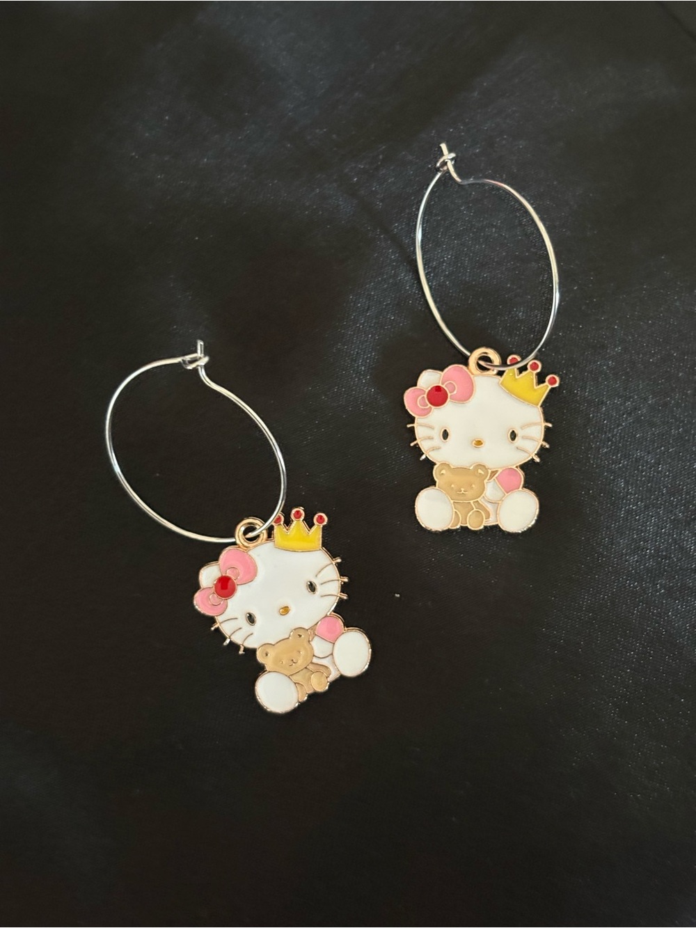 Hello Kitty Style Pink & White Kitty Hoop Earrings